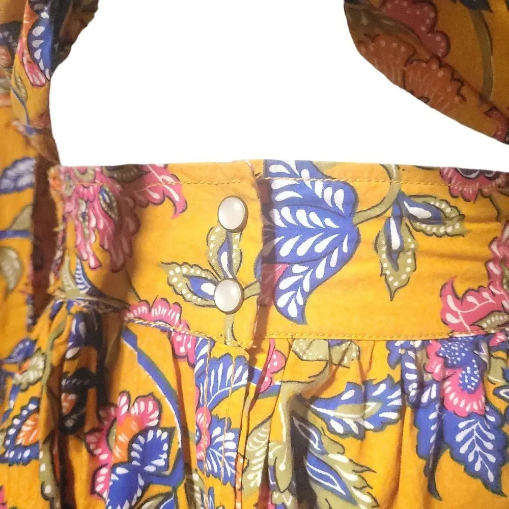 House Of Harlow 1960 Cheyna Paisley Mustard Tie Front Floral Maxi Dress Snap XS